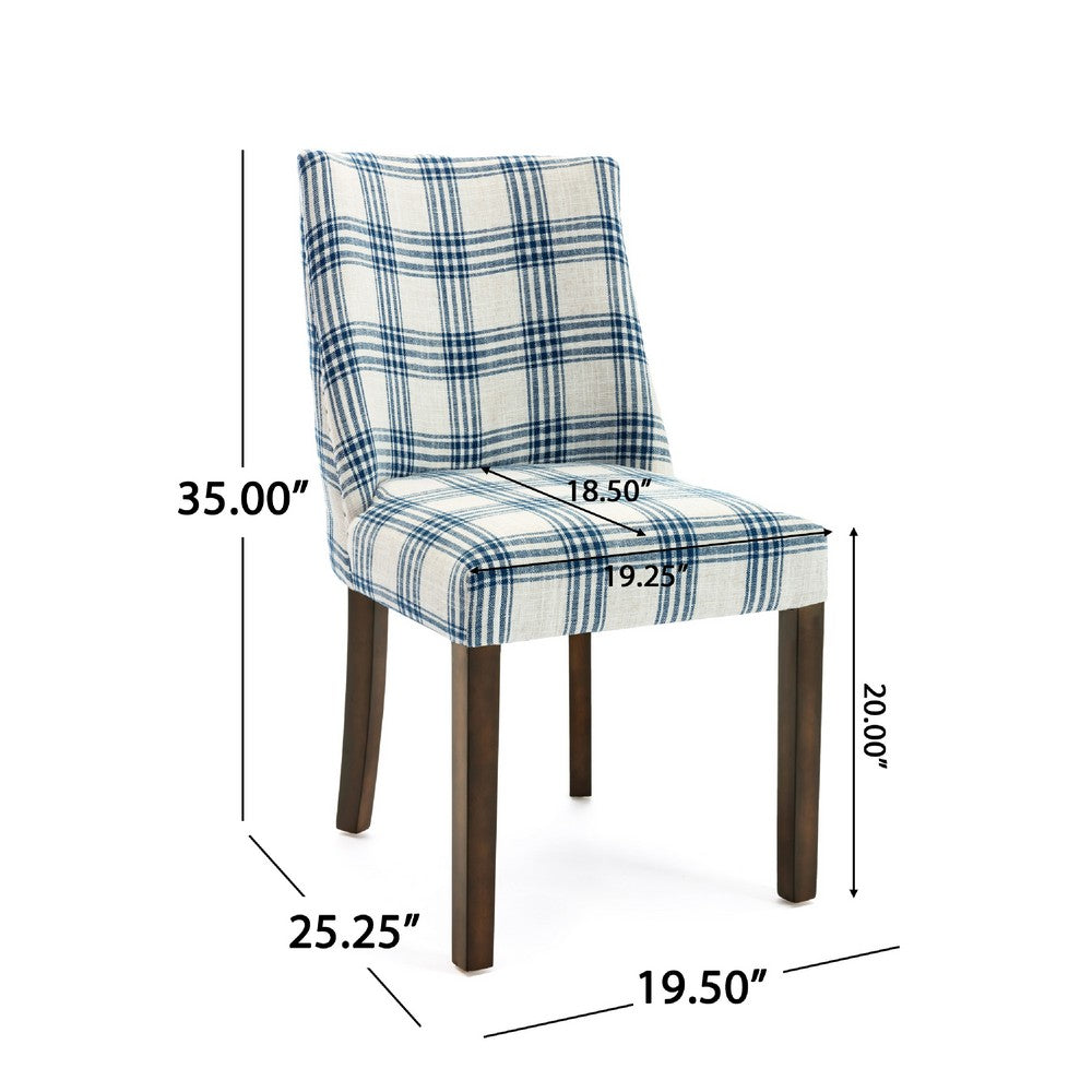 Armie Dining Side Chair, Country Style Blue White Plaid, Dark Brown -BM336990