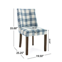 Armie Dining Side Chair, Country Style Blue White Plaid, Dark Brown -BM336990