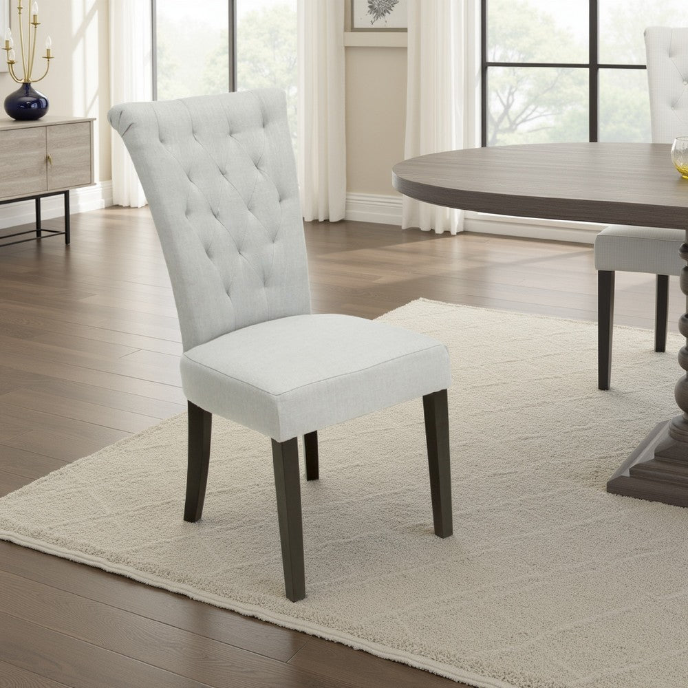 Chary Dining Side Chair Set of 2, Tufted Light Gray Fabric, Black Wood -BM336991