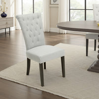 Chary Dining Side Chair Set of 2, Tufted Light Gray Fabric, Black Wood -BM336991