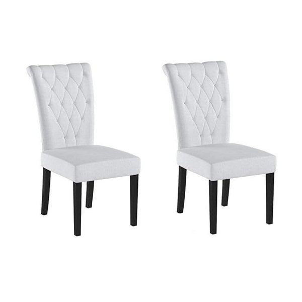 Chary Dining Side Chair Set of 2, Tufted Light Gray Fabric, Black Wood -BM336991