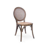 French Dining Side Chair, Brown Wood, Rattan, Round Cane Mesh Backrest -BM336992