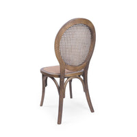 French Dining Side Chair, Brown Wood, Rattan, Round Cane Mesh Backrest -BM336992