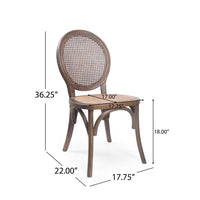 French Dining Side Chair, Brown Wood, Rattan, Round Cane Mesh Backrest -BM336992
