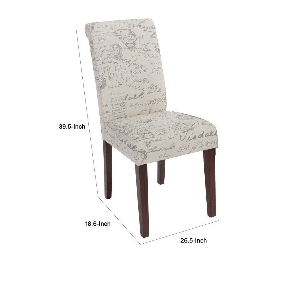 Dining Chair Set of 2, Beige Linen, Dark Brown Hardwood, Rolled Back -BM336993