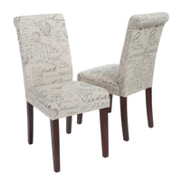Dining Chair Set of 2, Beige Linen, Dark Brown Hardwood, Rolled Back -BM336993
