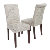Dining Chair Set of 2, Beige Linen, Dark Brown Hardwood, Rolled Back -BM336993