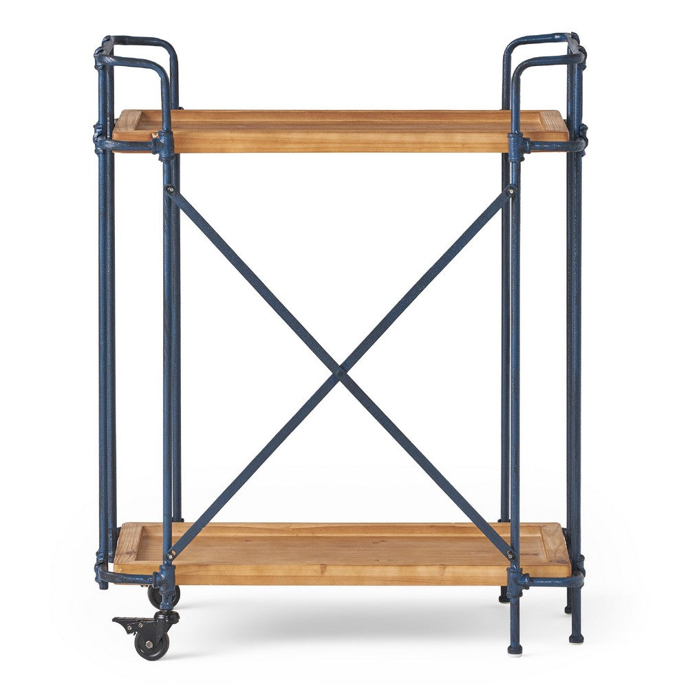 Elinsa Kitchen Bar Cart, Industrial Style Black Iron, Brown Wood, 33in -BM336995