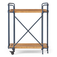 Elinsa Kitchen Bar Cart, Industrial Style Black Iron, Brown Wood, 33in -BM336995