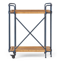 Elinsa Kitchen Bar Cart, Industrial Style Black Iron, Brown Wood, 33in -BM336995