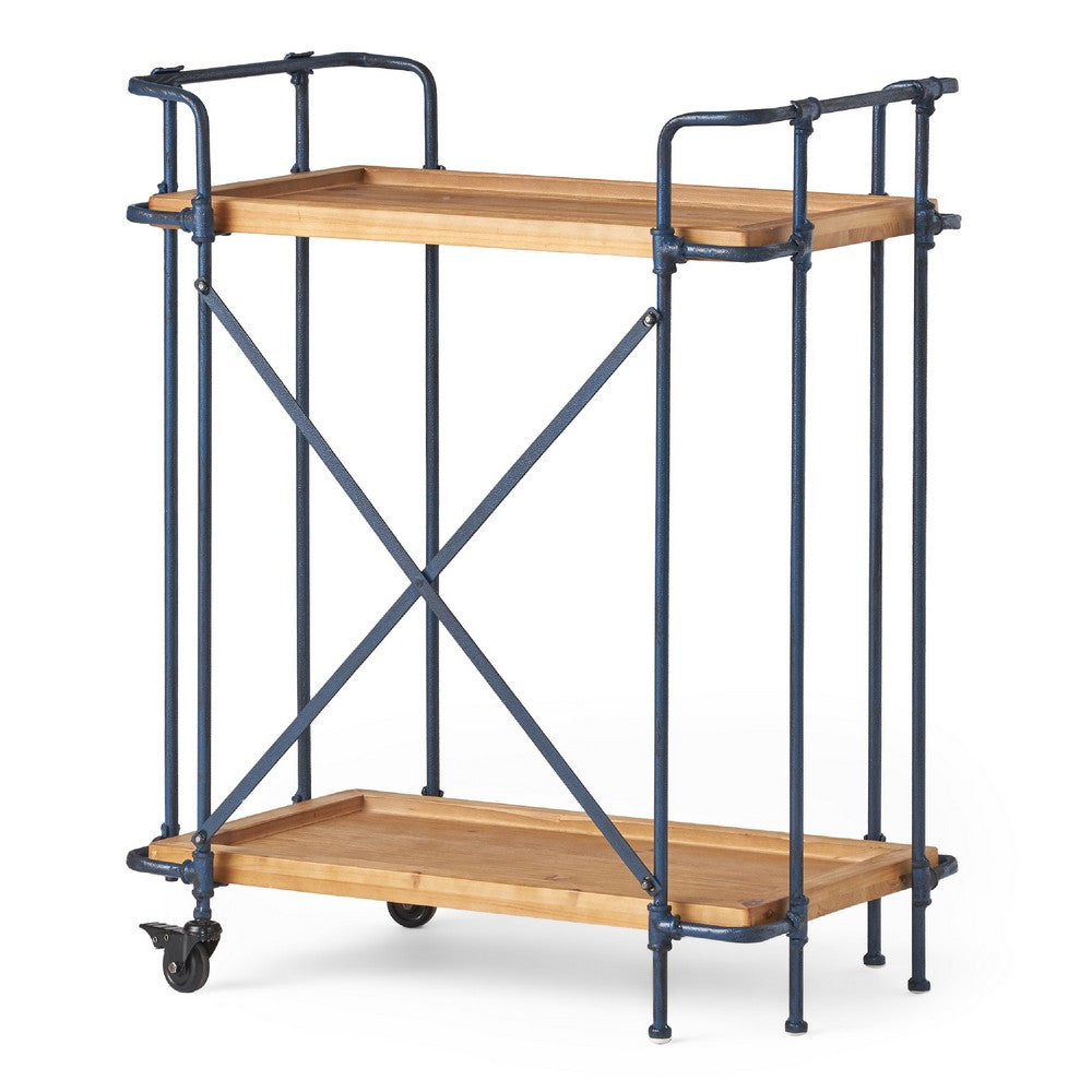 Elinsa Kitchen Bar Cart, Industrial Style Black Iron, Brown Wood, 33in -BM336995