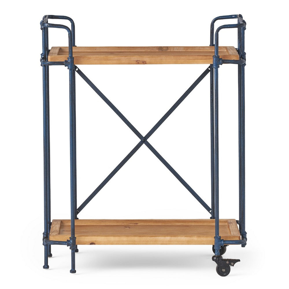 Elinsa Kitchen Bar Cart, Industrial Style Black Iron, Brown Wood, 33in -BM336995