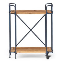 Elinsa Kitchen Bar Cart, Industrial Style Black Iron, Brown Wood, 33in -BM336995