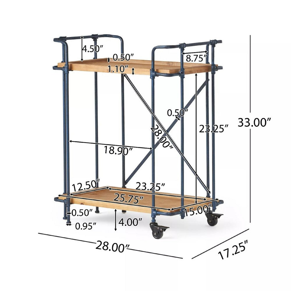 Elinsa Kitchen Bar Cart, Industrial Style Black Iron, Brown Wood, 33in -BM336995