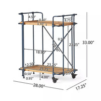 Elinsa Kitchen Bar Cart, Industrial Style Black Iron, Brown Wood, 33in -BM336995