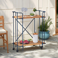 Elinsa Kitchen Bar Cart, Industrial Style Black Iron, Brown Wood, 33in -BM336995