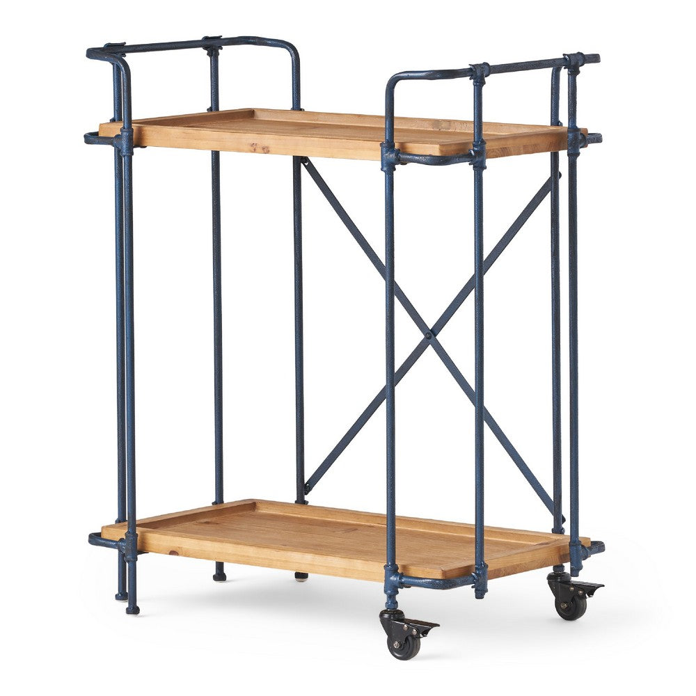 Elinsa Kitchen Bar Cart, Industrial Style Black Iron, Brown Wood, 33in -BM336995