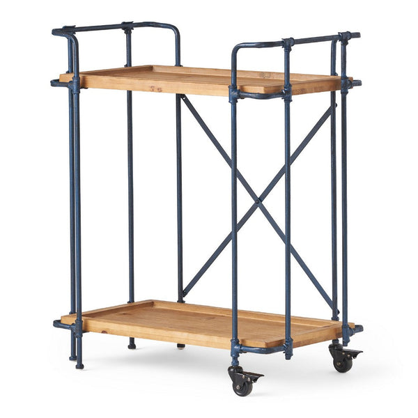 Elinsa Kitchen Bar Cart, Industrial Style Black Iron, Brown Wood, 33in -BM336995