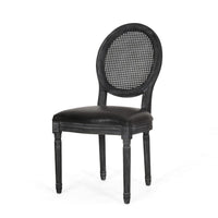 French Country Dining Side Chair Set of 2, Black Wood, Round Cane Back -BM336998