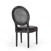 French Country Dining Side Chair Set of 2, Black Wood, Round Cane Back -BM336998