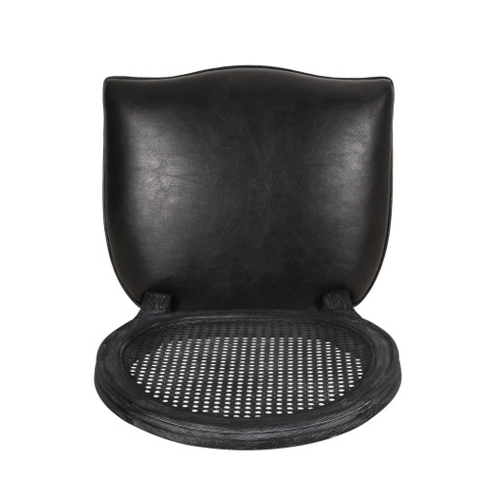 French Country Dining Side Chair Set of 2, Black Wood, Round Cane Back -BM336998