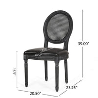 French Country Dining Side Chair Set of 2, Black Wood, Round Cane Back -BM336998