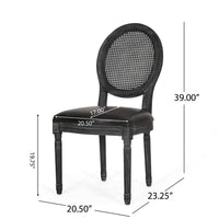French Country Dining Side Chair Set of 2, Black Wood, Round Cane Back -BM336998