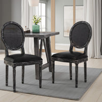 French Country Dining Side Chair Set of 2, Black Wood, Round Cane Back -BM336998