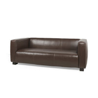 3 Seater Sofa, Low Profile Dark Brown Faux Leather, Birch, 80 Inch -BM336999