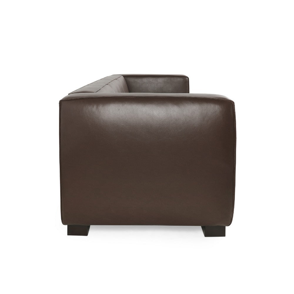 3 Seater Sofa, Low Profile Dark Brown Faux Leather, Birch, 80 Inch -BM336999