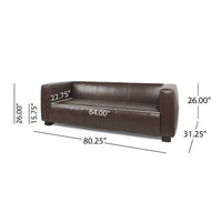 3 Seater Sofa, Low Profile Dark Brown Faux Leather, Birch, 80 Inch -BM336999