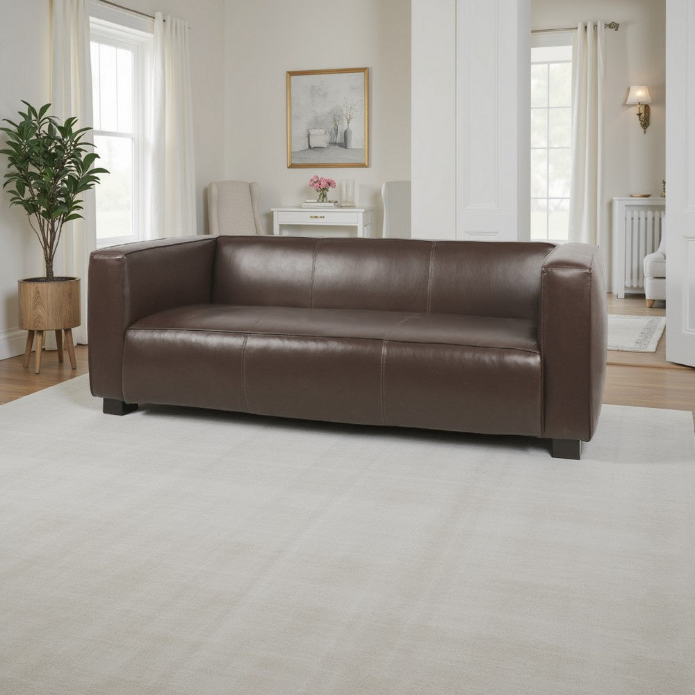 3 Seater Sofa, Low Profile Dark Brown Faux Leather, Birch, 80 Inch -BM336999
