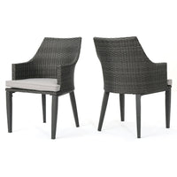 Ellish Outdoor Dining Armchair Set of 2, Gray Faux Wicker, Metal Frame -BM337000