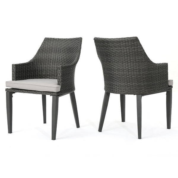 Ellish Outdoor Dining Armchair Set of 2, Gray Faux Wicker, Metal Frame -BM337000