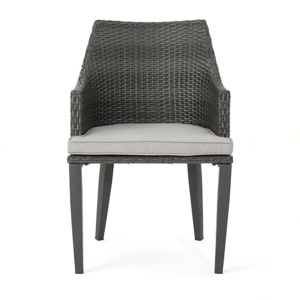 Ellish Outdoor Dining Armchair Set of 2, Gray Faux Wicker, Metal Frame -BM337000