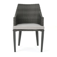 Ellish Outdoor Dining Armchair Set of 2, Gray Faux Wicker, Metal Frame -BM337000