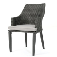 Ellish Outdoor Dining Armchair Set of 2, Gray Faux Wicker, Metal Frame -BM337000