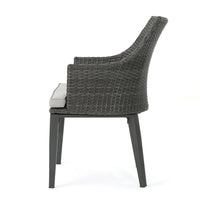 Ellish Outdoor Dining Armchair Set of 2, Gray Faux Wicker, Metal Frame -BM337000