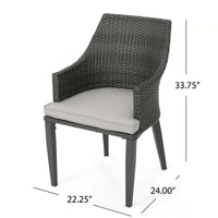 Ellish Outdoor Dining Armchair Set of 2, Gray Faux Wicker, Metal Frame -BM337000