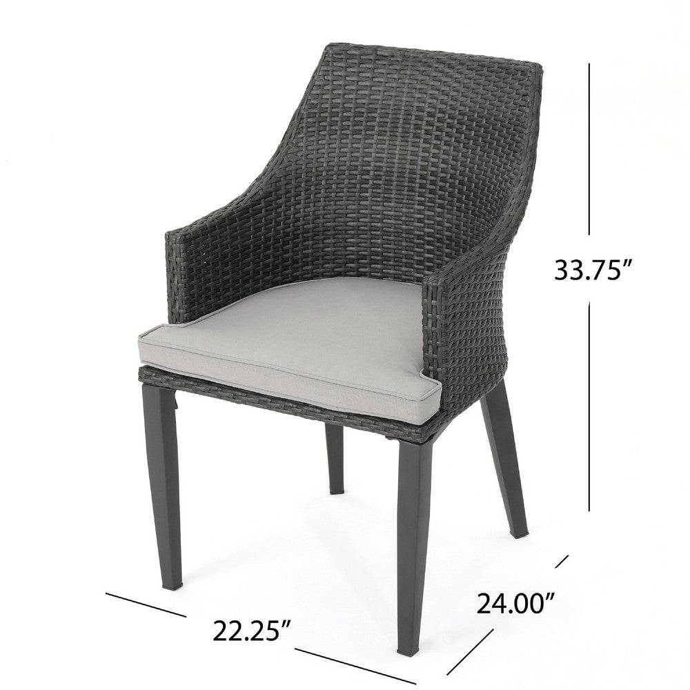 Ellish Outdoor Dining Armchair Set of 2, Gray Faux Wicker, Metal Frame -BM337000