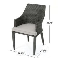 Ellish Outdoor Dining Armchair Set of 2, Gray Faux Wicker, Metal Frame -BM337000