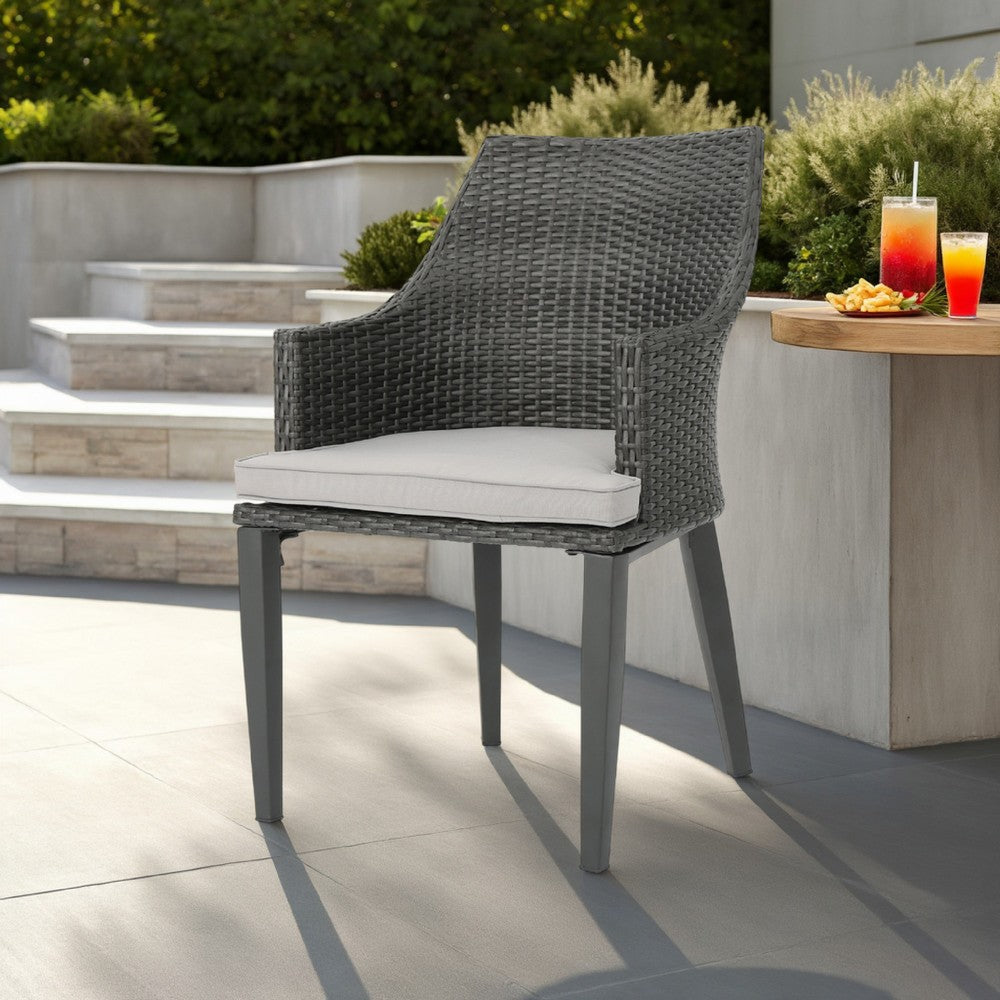 Ellish Outdoor Dining Armchair Set of 2, Gray Faux Wicker, Metal Frame -BM337000