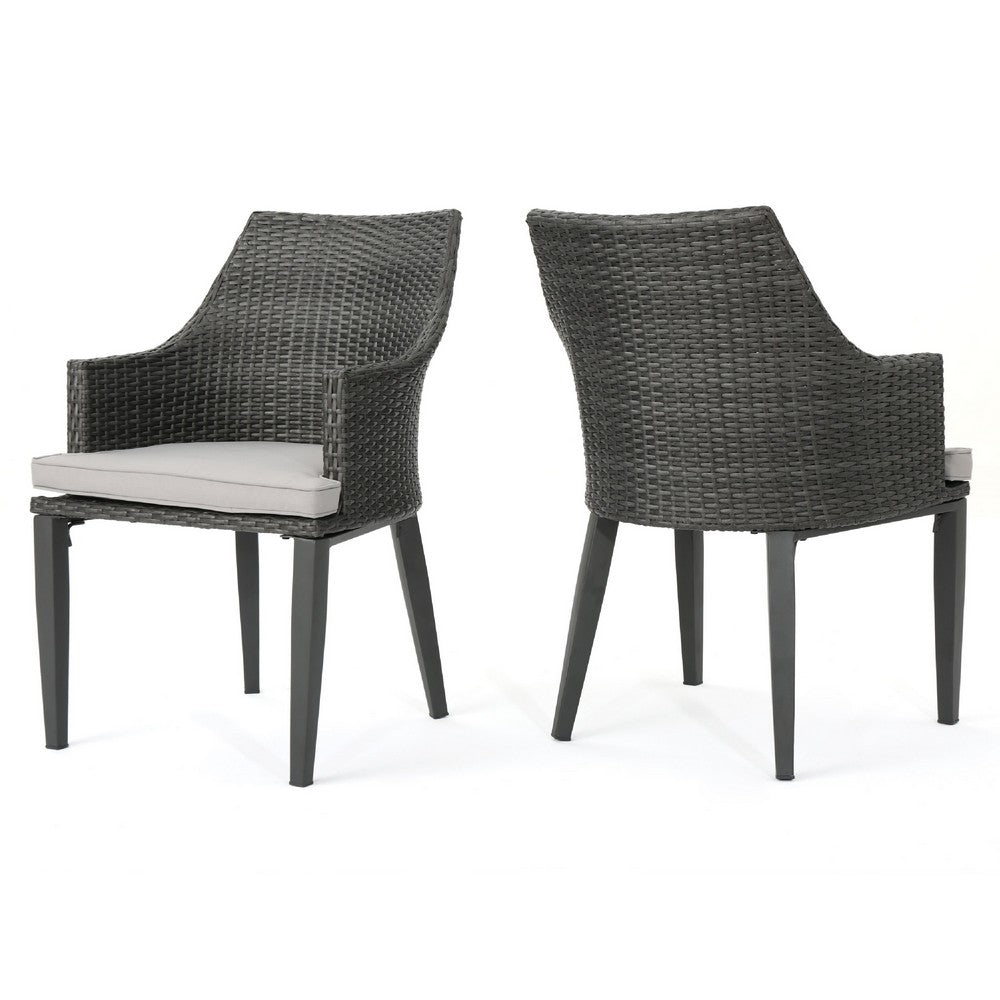 Ellish Outdoor Dining Armchair Set of 2, Gray Faux Wicker, Metal Frame -BM337000