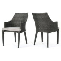 Ellish Outdoor Dining Armchair Set of 2, Gray Faux Wicker, Metal Frame -BM337000
