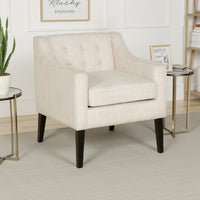 Ish Accent Armchair, Tufted Beige Soft Cushion, Black Rubberwood -BM337001