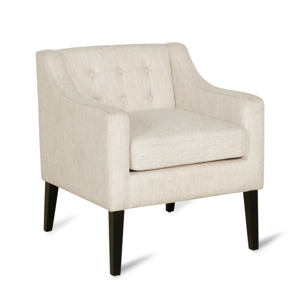 Ish Accent Armchair, Tufted Beige Soft Cushion, Black Rubberwood -BM337001