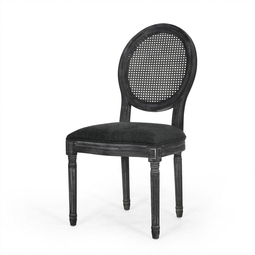 Ravin French Country Style Dining Chairs Set of 2, Cane Back, Black -BM337002