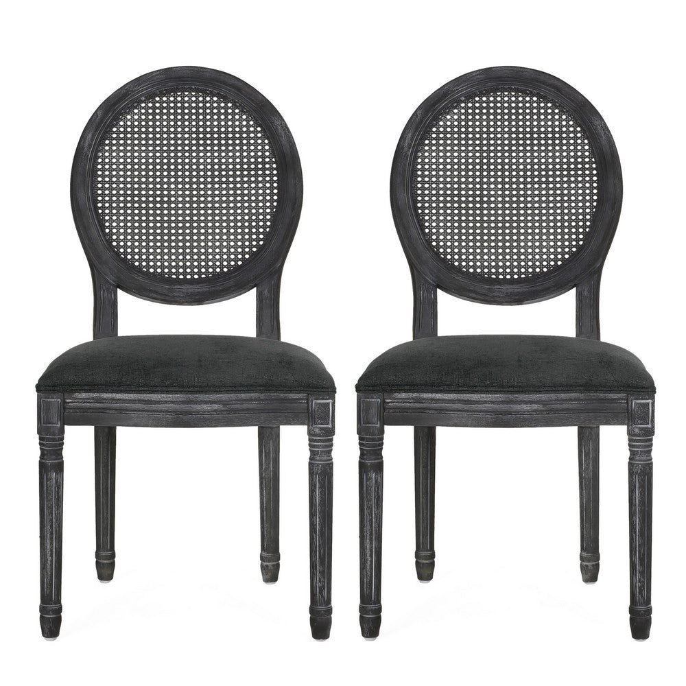 Ravin French Country Style Dining Chairs Set of 2, Cane Back, Black -BM337002