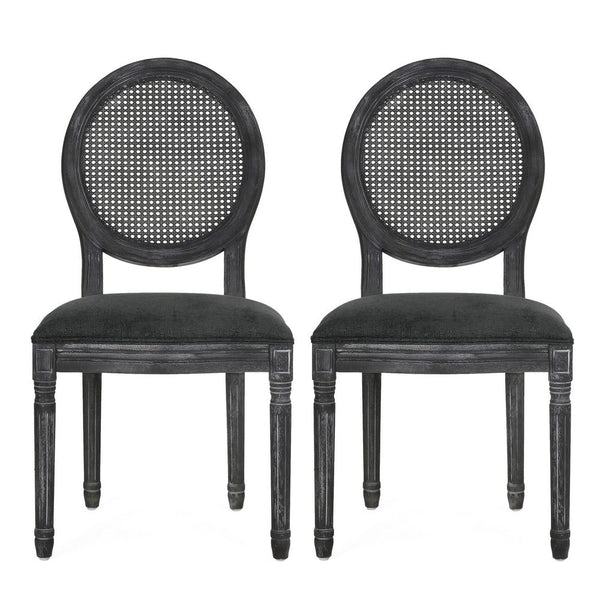 Ravin French Country Style Dining Chairs Set of 2, Cane Back, Black -BM337002