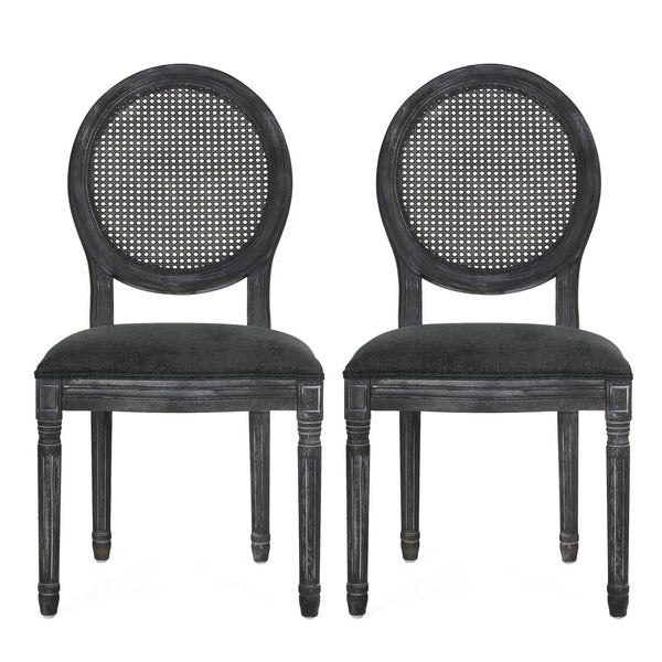 Ravin French Country Style Dining Chairs Set of 2, Cane Back, Black -BM337002